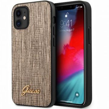 Husa Guess pentru Iphone 12 Mini, Model Lizard, Plastic TPU, GUHCP12SPCUMLLIGO, Auriu