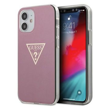 Husa de protectie telefon Guess pentru Iphone 12 Mini, Model Metallic Triangle, Plastic TPU, GUHCP12SPCUMPTPI, Roz