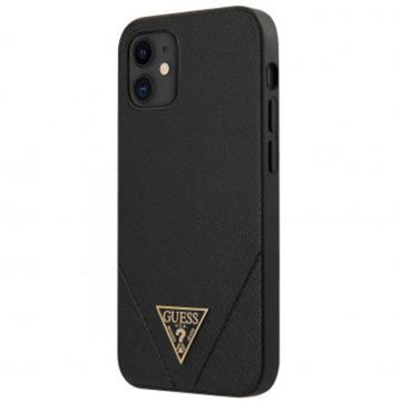 Husa de protectie telefon Guess pentru Iphone 12 Mini, Model Saffiano V Stitch, Plastic TPU, GUHCP12SVSATMLBK, Negru