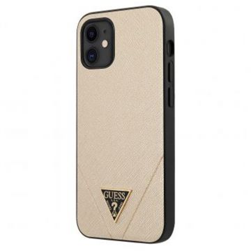 Husa Guess pentru Iphone 12 Mini, Model Saffiano V Stitch, Plastic TPU, GUHCP12SVSATMLLG, Auriu