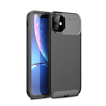 Husa pentru iPhone 11, Fibra carbon mata, Plastic, Negru