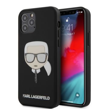 Husa telefon iPhone 12/12 Pro, Karl Lagerfeld, Glitter Head, PC si TPU, KLHCP12MGLBK, Black