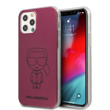 Husa telefon iPhone 12/12 Pro, Karl Lagerfeld, Metallic Iconic Outline, PC si TPU, KLHCP12MPCUMIKPI, Pink