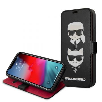 Husa de protectie telefon iPhone 12 Mini, Karl Lagerfeld, Heads Book, Piele ecologica, KLFLBKSP12SFKICKC, Black