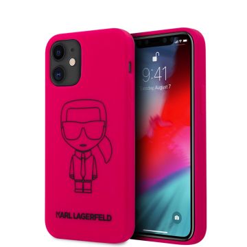 Husa telefon iPhone 12 Mini, Karl Lagerfeld, Iconic Outline, Silicon, KLHCP12SSILFLPI, Pink