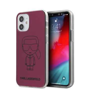 Husa de protectie telefon Karl Lagerfeld pentru iPhone 12 Mini, Metallic Iconic Outline, PC si TPU, KLHCP12SPCUMIKPI, Pink