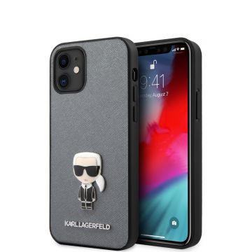 Husa de protectie telefon Karl Lagerfeld pentru iPhone 12 Mini, Saffiano Iconic, TPU, KLHCP12SIKMSSL, Silver