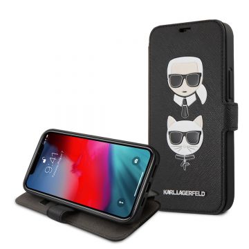 Husa de protectie telefon iPhone 12 Mini, Karl Lagerfeld, Saffiano K&C Heads Book, Black