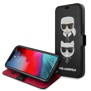 Husa de protectie telefon Karl Lagerfeld pentru iPhone 12 Pro Max, Heads Book, Piele ecologica, KLFLBKSP12LFKICKC, Black