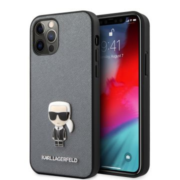 Husa telefon iPhone 12 Pro Max, Karl Lagerfeld, Saffiano Iconic, TPU, KLHCP12LIKMSSL, Silver