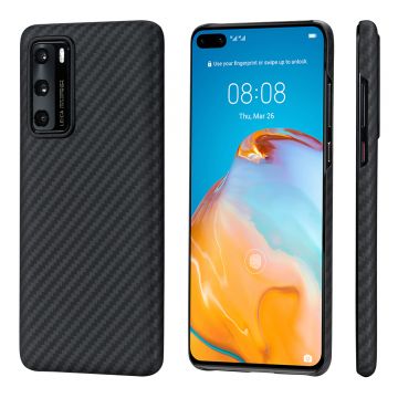 Husa de protectie telefon pentru Huawei P40, Pitaka, MagEz, Fibra de aramida, KHP4001, Negru - Gri