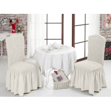 Set 6 huse elastice scaun, Bulsan, poliester, crem Set 6 huse elastice scaun, Bulsan, poliester, crem