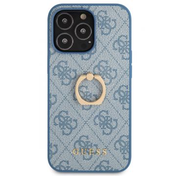 Husa de protectie telefon cu inel Guess, 4G, pentru iPhone 13 Pro, GUHCP13L4GMRBL, Albastru