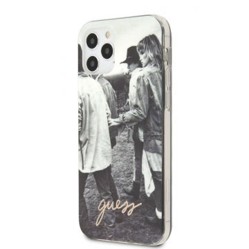 Husa de protectie Guess, PC/TPU, Magazine Print pentru Apple iPhone 12/12 Pro, Alb