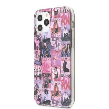 Husa de protectie Guess, PC/TPU, Magazine Print pentru Apple iPhone 12/12 Pro, Roz