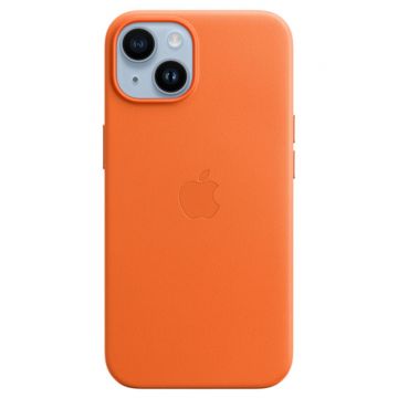 Husa de protectie telefon Apple pentru iPhone 14, Magsafe, Piele, Orange