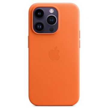 Husa de protectie telefon Apple pentru iPhone 14 Pro, Magsafe, Piele, Orange