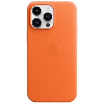 Husa de protectie telefon Apple pentru iPhone 14 Pro Max, Magsafe, Piele, Orange