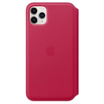 Husa de protectie telefon Apple, Cu deschidere laterala din piele pentru Apple iPhone 11 Pro Max, Raspberry