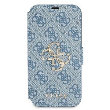 Husa telefon Guess, 4G Metal Logo Book Cover pentru Apple iPhone 13, Albastru