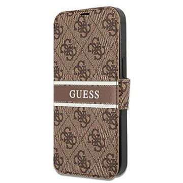 Husa de protectie telefon Guess, 4G Printed Stripe Book Cover pentru Apple iPhone 13 Pro, Maro