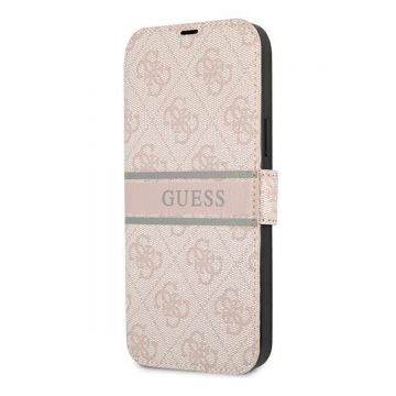 Husa de protectie telefon Guess, 4G Printed Stripe Book Cover pentru Apple iPhone 13 Pro, Roz