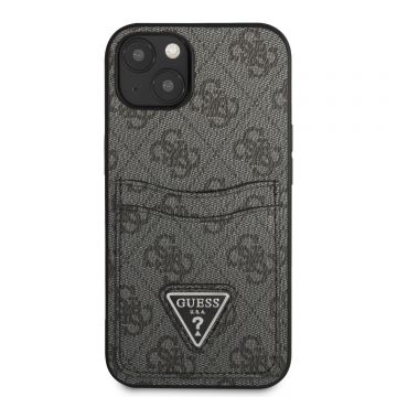 Husa telefon Guess, 4G Saffiano Double Card Case pentru Apple iPhone 13, Plastic, Negru