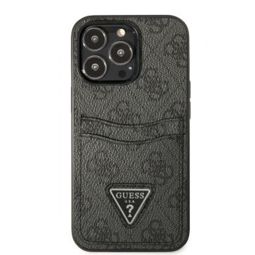 Husa telefon Guess, 4G Saffiano Double Card Case pentru Apple iPhone 13 Pro Max, Plastic, Negru