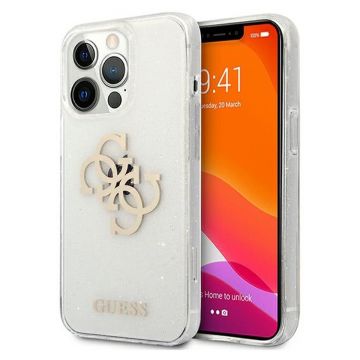 Husa telefon Guess, Big 4G Full Glitter pentru Apple iPhone 13 Pro, TPU, Transparent