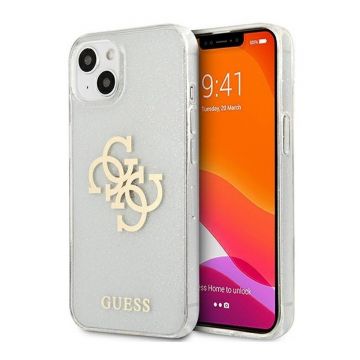 Husa telefon Guess, Big 4G Full Glitter pentru iPhone 13 Mini, Transparent