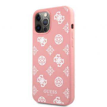 Husa telefon Guess, Liquid Silicone, White Peony pentru Apple iPhone 12 Pro Max, Roz