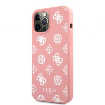 Husa de protectie telefon Guess pentru Apple iPhone 12 Pro Max, Liquid Silicone, White Peony, Roz