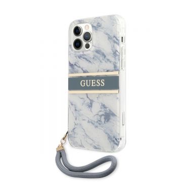 Husa telefon Guess pentru iPhone 12/12 Pro, Marble Strap, Plastic, Albastru