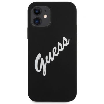 Husa de protectie telefon Guess pentru iPhone 12 Mini, Vintage White Script, Silicon, Negru