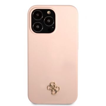 Husa telefon Guess pentru iPhone 13, 4G Metal Logo, Silicon, Roz