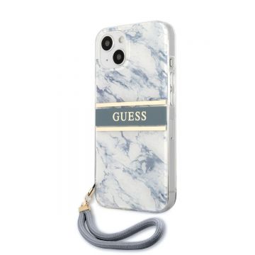 Husa telefon Guess pentru iPhone 13, Marble Strap, Plastic, Albastru