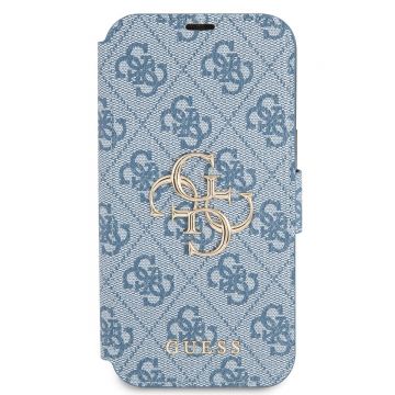 Husa de protectie telefon Guess pentru Iphone 13 Mini, 4G Metal Logo Book, Textil, Albastru deschis