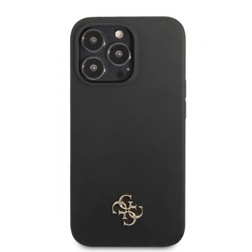 Husa telefon Guess pentru iPhone 13 Pro, 4G Metal Logo, Silicon, Negru