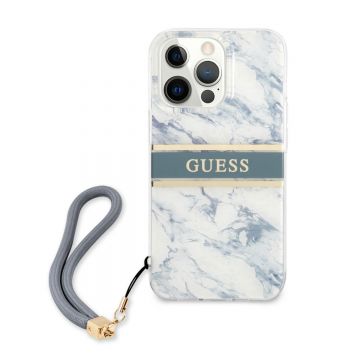 Husa telefon Guess pentru iPhone 13 Pro, Marble Strap, Plastic, Albastru