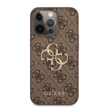 Husa telefon Guess pentru iPhone 13 Pro, Metal Logo, Piele, Maro