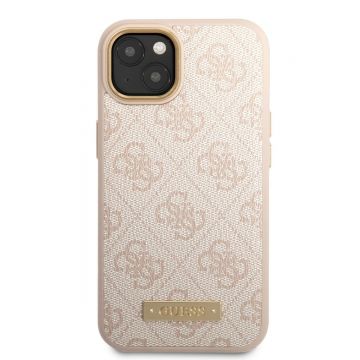 Husa de protectie telefon Guess pentru iPhone 14, 4G and Logo script, MagSafe, Piele ecologica, Roz