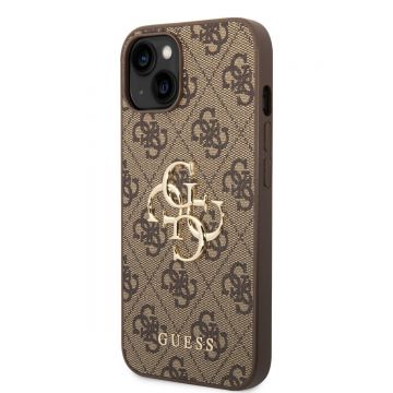 Husa telefon Guess pentru iPhone 14, 4G Big Metal Logo, Piele ecologica, Maro