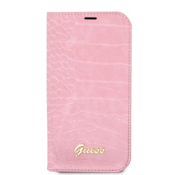 Husa telefon Guess pentru iPhone 14, Croco with Metal Logo Book Cover, Piele ecologica, Roz