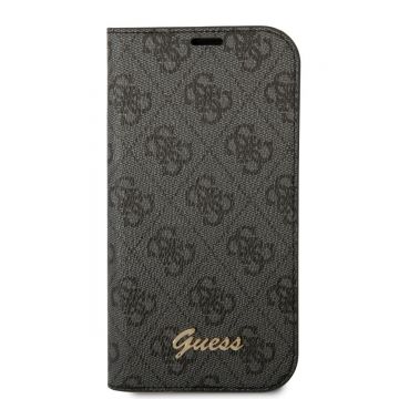 Husa telefon Guess pentru iPhone 14, Metal Camera Outline Book, Piele ecologica, Negru