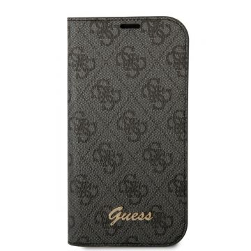 Husa de protectie telefon Guess pentru iPhone 14, Metal Camera Outline Book, Piele ecologica, Negru