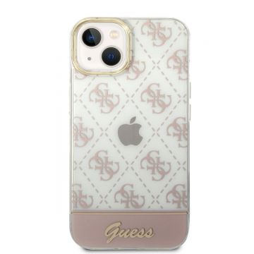 Husa telefon Guess pentru iPhone 14, Peony Glitter Script Logo, Plastic, Roz