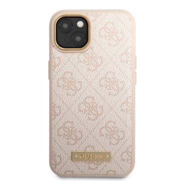 Husa telefon Guess pentru iPhone 14 Plus, 4G and Logo script, MagSafe, Piele ecologica, Roz