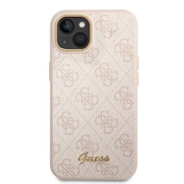 Husa de protectie telefon Guess pentru iPhone 14 Plus, Metal Camera Outline, Piele ecologica, Roz