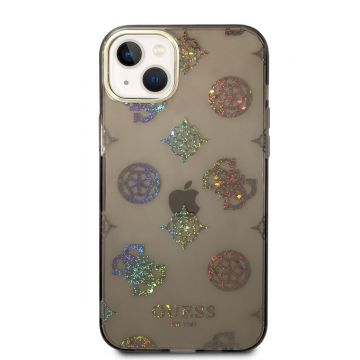 Husa telefon Guess pentru iPhone 14 Plus, Peony Glitter, Plastic, Negru