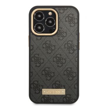 Husa de protectie telefon Guess pentru iPhone 14 Pro, 4G and Logo script, MagSafe, Piele ecologica, Maro